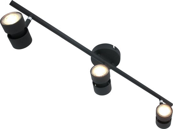 Spot Natasja 7903ZW noir, plafonnier à 3 lumières avec variateur, douilles GU10, structure en métal et en plastique, design moderne, 68 cm de large – Steinhauer