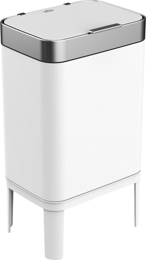Loftey Trashcan 60 Liter - Push/touch Waste Bin - Duo Waste Bin with Inner Bin - Garbage Can 2 Compartments - Waste Separation 2x30L - Kitchen - White/RVS