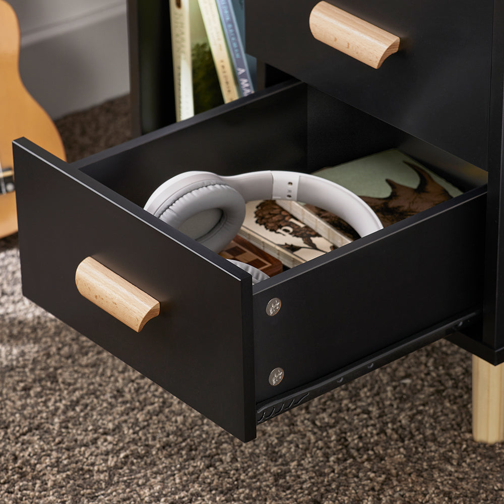 SoBuy Table de nuit - Buffet avec 3 tiroirs coulissants et 2 étagères de rangement - Max. 40KG - 48 x 40 x 60 cm - Noir