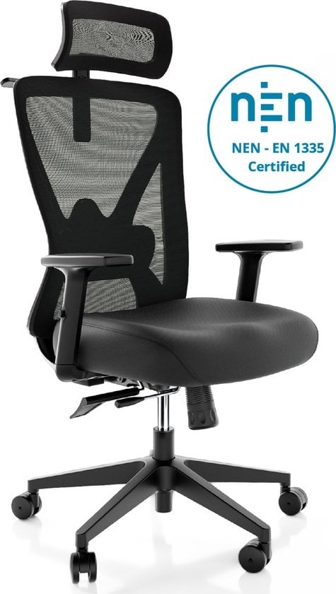 Backerz® Ergonomic Office Chair for Adults Fully Adjustable - NEN-EN1335 certified up to 150kg - Office Chair - Game Chair - Motion Mesh, Black