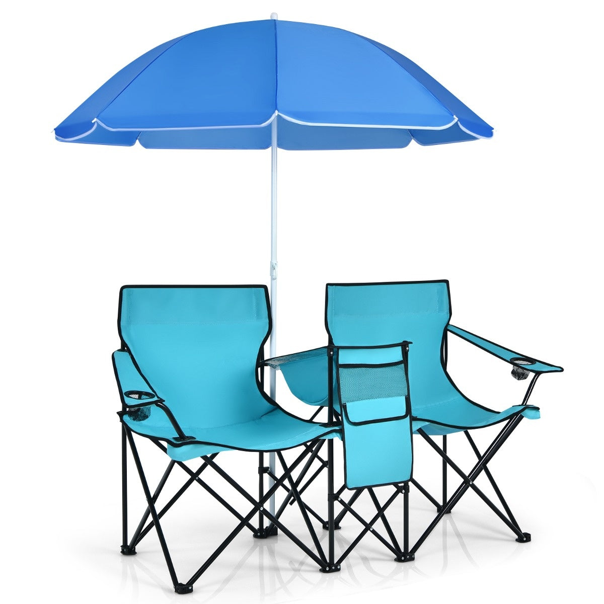 Chaise pliante d'extérieur avec parasol Bleu - Métal - 118 x 149 x 160 cm
