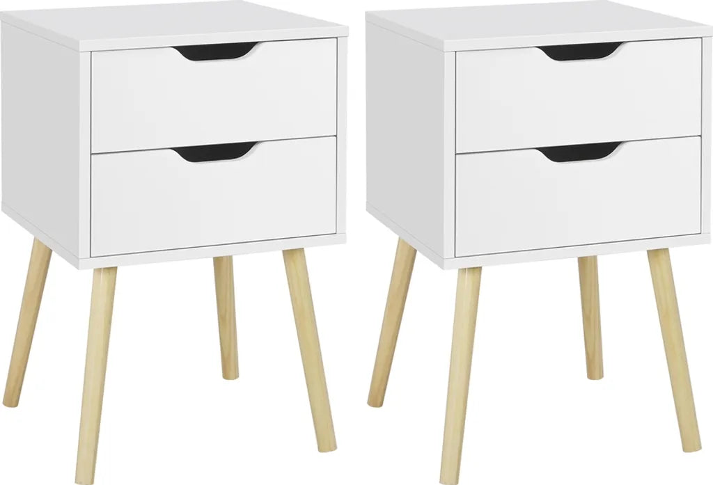 Yaheetech Lot de 2 tables de chevet 40 x 40 x 61 cm - Blanc - Tables d'appoint en bois à 2 tiroirs