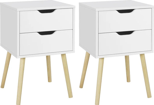 Yaheetech Lot de 2 tables de chevet 40 x 40 x 61 cm - Blanc - Tables d'appoint en bois à 2 tiroirs