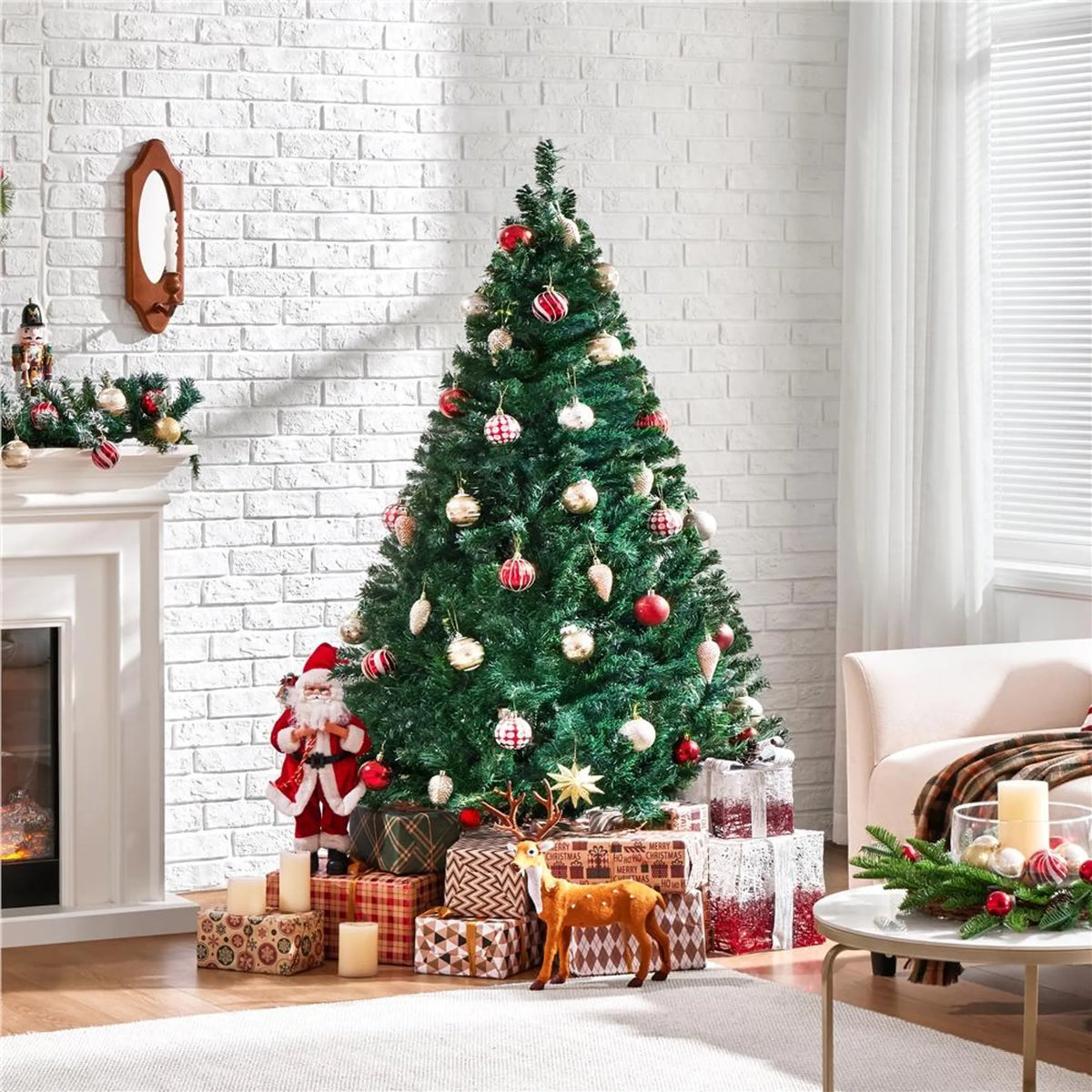 Yaheetech Sapin de Noël artificiel - 183 x 110 x 110 cm - 598 branches, base en métal pliable et capuchons en caoutchouc protecteurs - Pour le salon et les vacances - PVC vert et métal