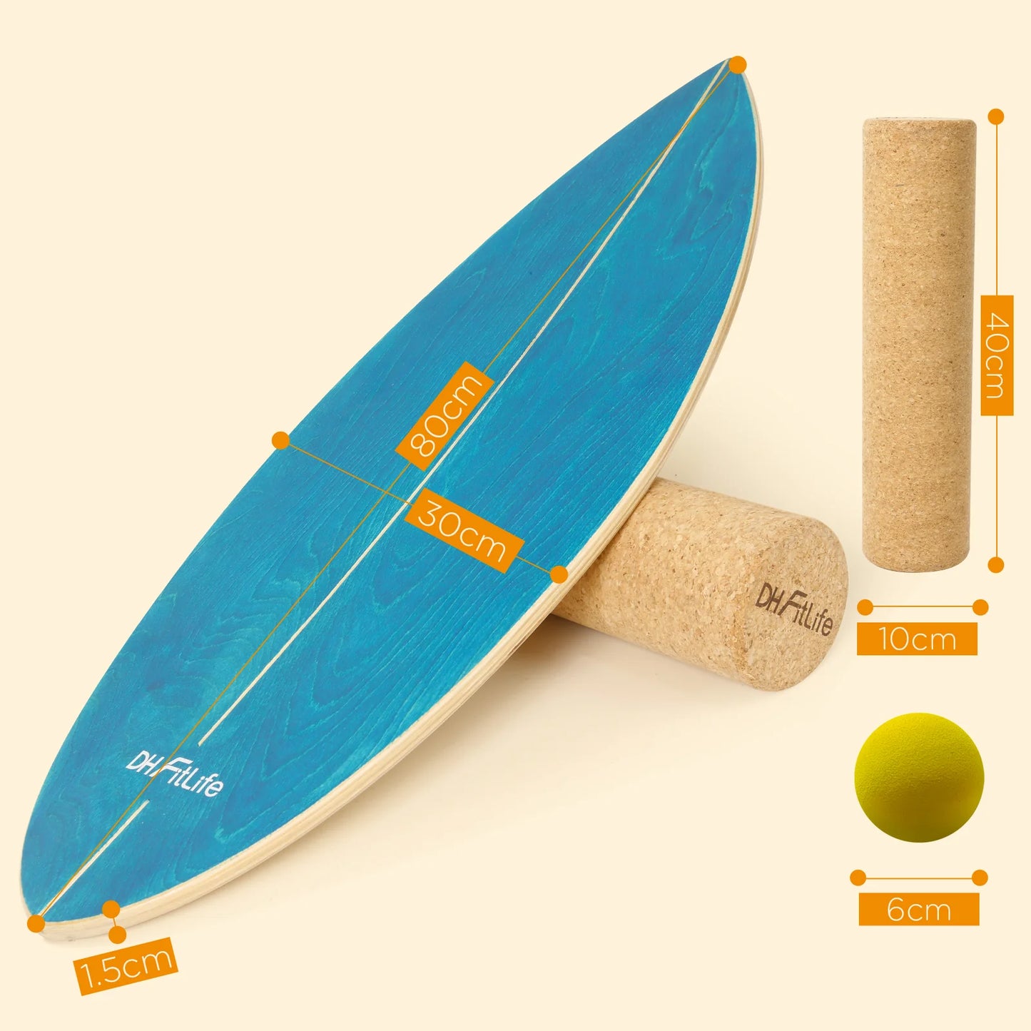 DH FitLife Surfin Balance Board en bois véritable – Planche de surf d'intérieur avec profil « rocker » pour l'équilibre et la coordination