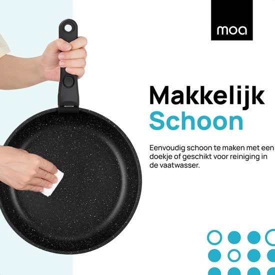 MOA Set de poêles - 5 pièces - Toutes sources de chaleur - Sans PFAS - Revêtement antiadhésif - Set de poêles à induction - Aluminium - Poignée amovible - Noir - PS501B