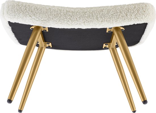 tectake® Fauteuil de style scandinave - Avec pouf - Teddy chair Hygge - Chaise pour le salon, la chambre - Chaise longue - Pieds en métal doré - Capacité jusqu'à 150 kg - Crème