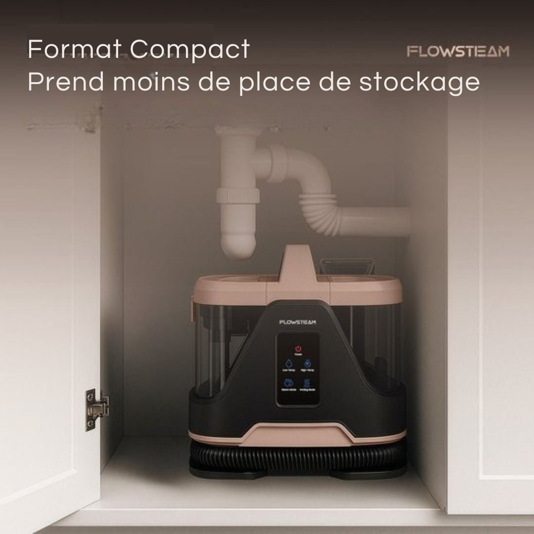 Nettoyeur de tapis 6 en 1 - FLOWSTEAM®  - Nettoyeur de taches - sièges - Vapeur à 100°C - 4 modes de vapeur - 90 minutes de vapeur - Cordon de 5M - blanc/noir