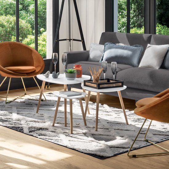 Lot de 3 tables basses Atmosphera Créateur d'intérieur® - table basse - blanc - bois - chêne - salon