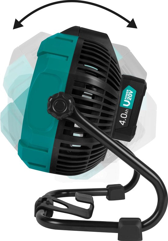 Ventilateur VONROC 20V - pour utilisation avec ou sans fil - Adaptateur secteur inclus - Batterie 20V - 4.0Ah et chargeur rapide inclus