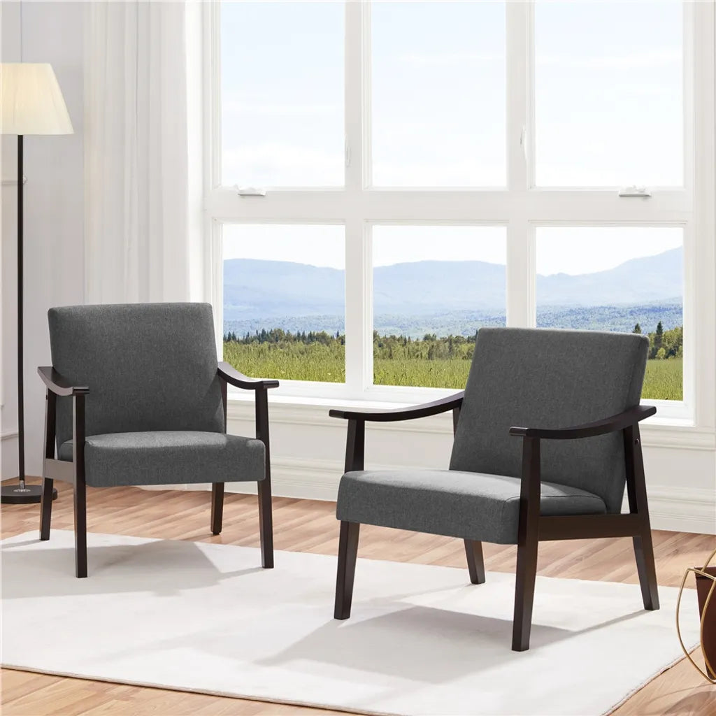 Fauteuil rétro Yaheetech - Accoudoirs en bois - Rembourré - 136 kg - Gris foncé