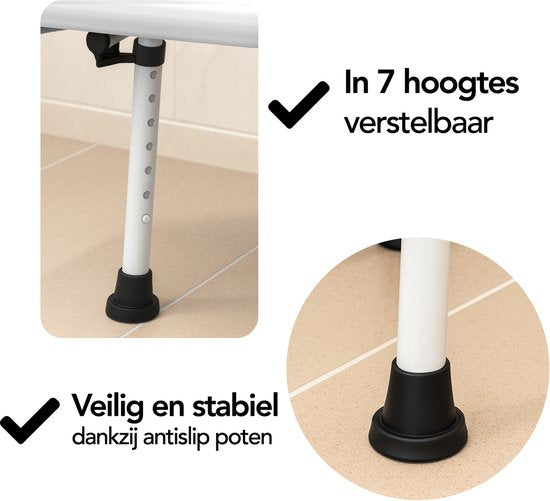 Brixy Chaise de douche avec dossier et accoudoir amovibles - Antidérapant - Hauteur réglable - Max. 150 kg - Tabouret de douche - Chaise de salle de bain
