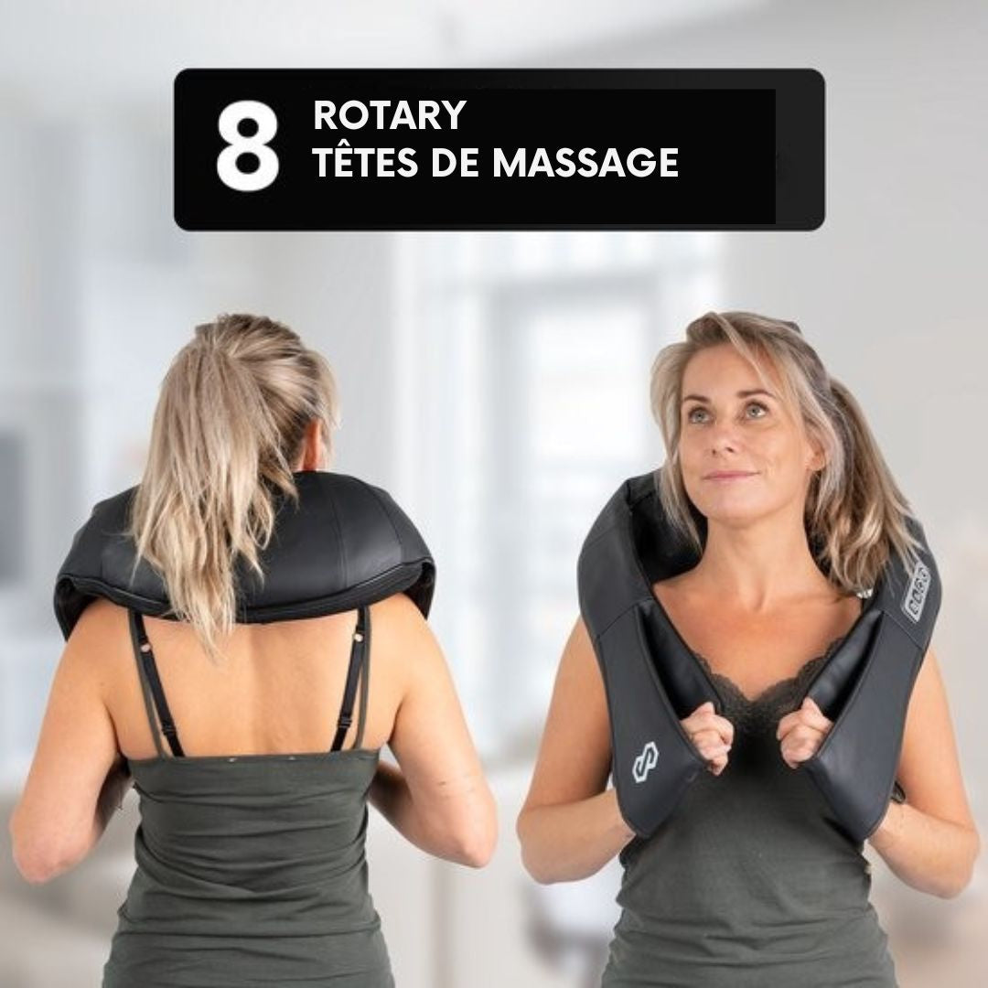 Coussin de massage Shiatsu - Infinity Goods- Appareil électrique pour le cou et le dos - Fonction de chaleur avec infrarouge - 8 têtes de massage réglables  - Noir
