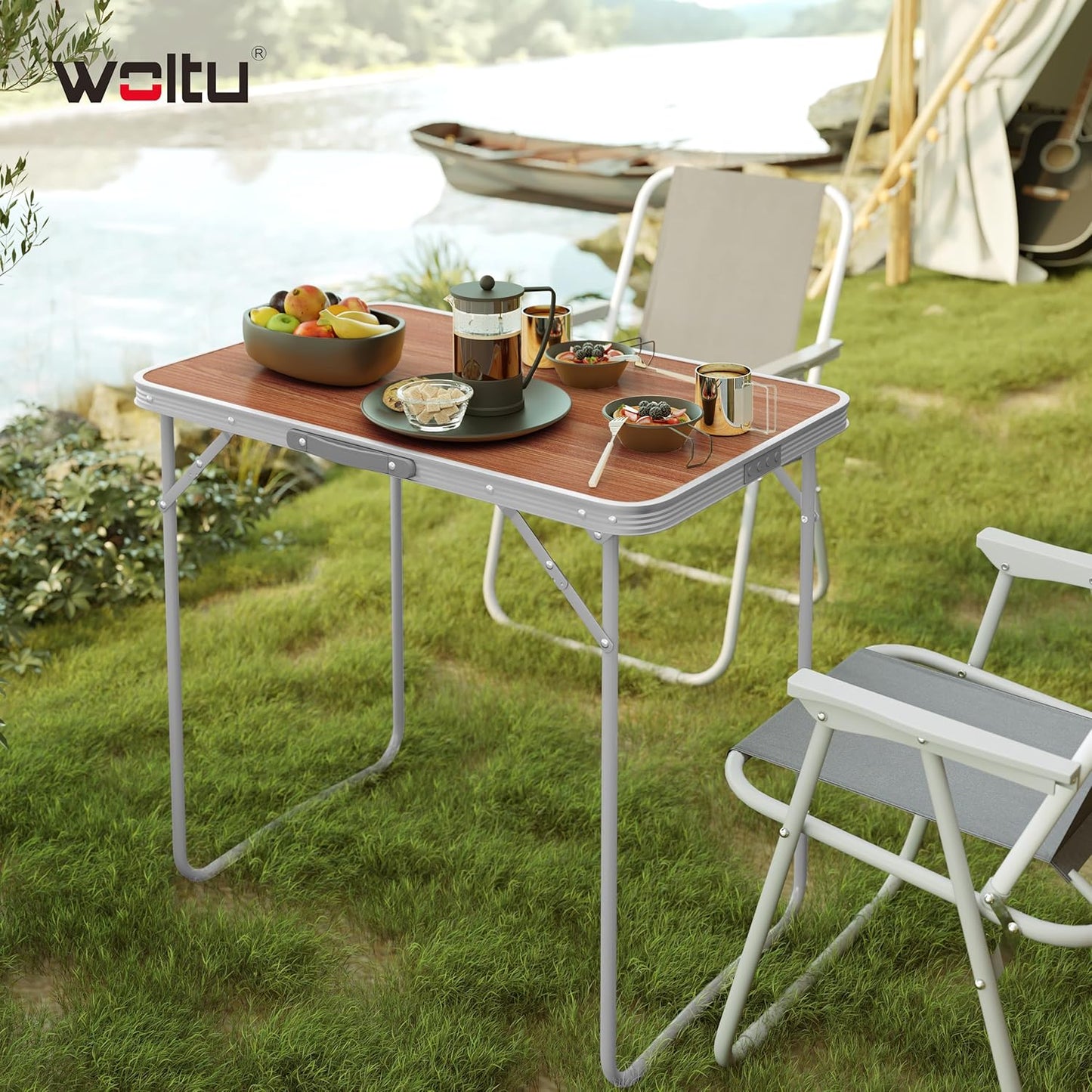 Table de camping Woltu - Max. 40 kg - 70 x 50 x 60 cm - Chêne
