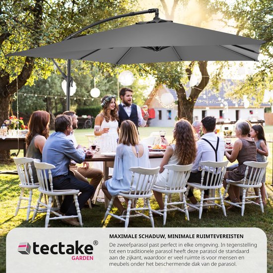 tectake® - Parasol Apollon square 250 x 250 cm - Avec protection contre le vent et housse de protection - gris