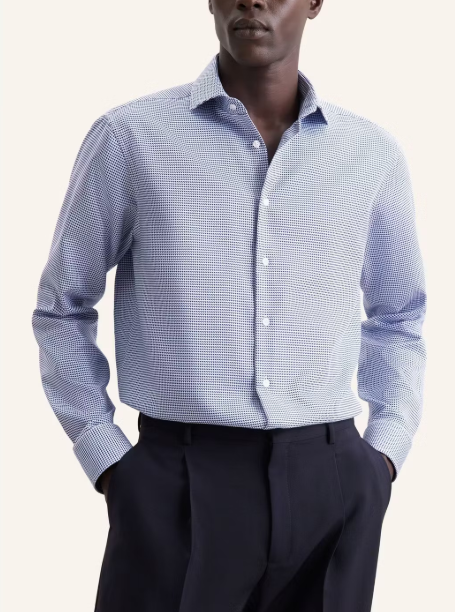 Seidensticker Shirt Regular Fit - Spread Kent |-Mid Blue - Size 42 - 100% Cotton