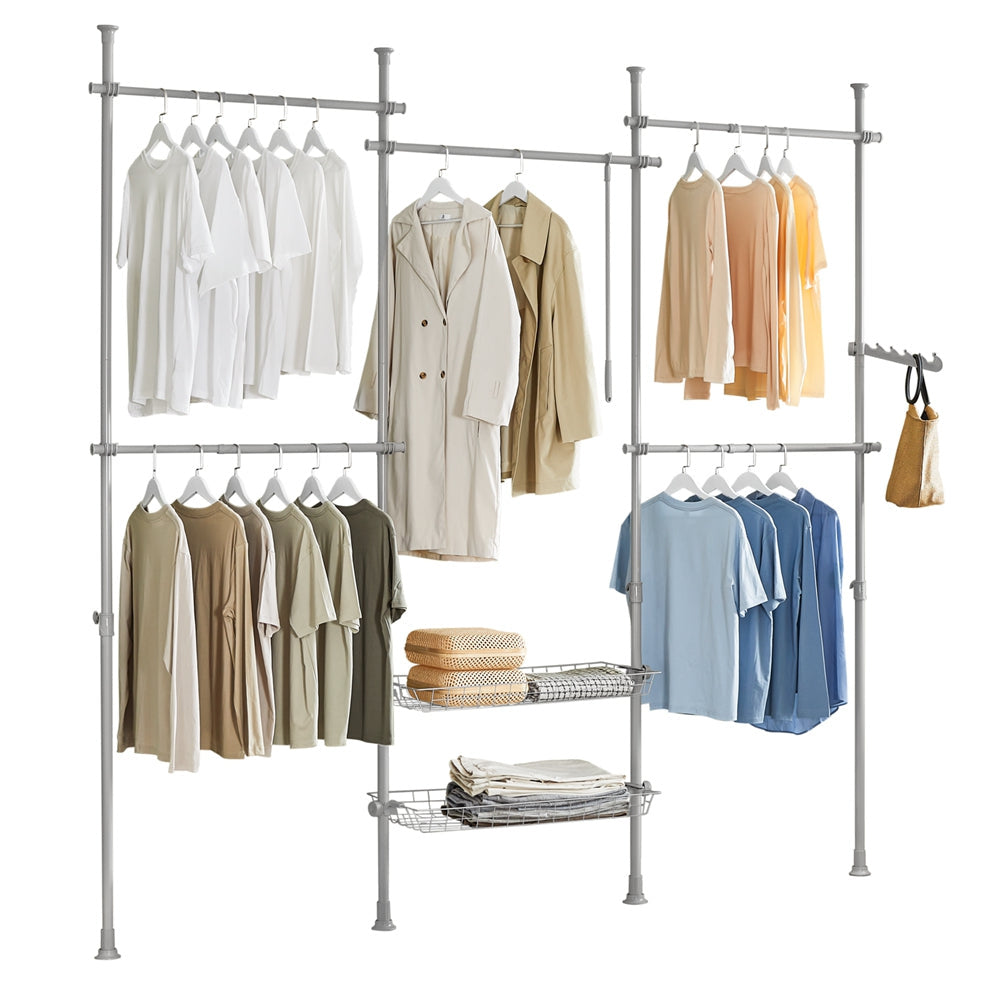 SoBuy Portemanteau - 5 tringles à linge et 2 paniers - réglable - 209-305 x 200-270 cm