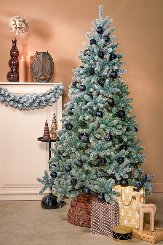 Black Box Trees Nagoya : sapin de Noël « Frosted » à charnières - Sapin artificiel au volume généreux et doté de 738 branches - Décoration de Noël d'intérieur - H 150 x Ø 91 cm - Vert