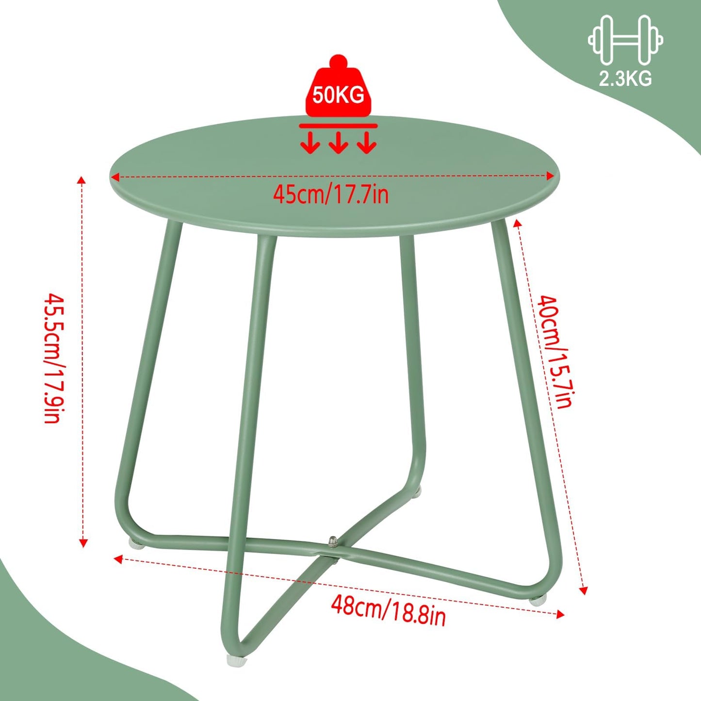 Table d'appoint Esituro - Ø 45 cm - Hauteur 45 cm - Métal - Vert