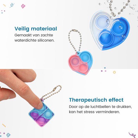 Partizzle 24x Pop It Fidget Toys Keychains Pack - Popit Handout Gifts Heart - Grabbelton Treat Gifts - For Kids