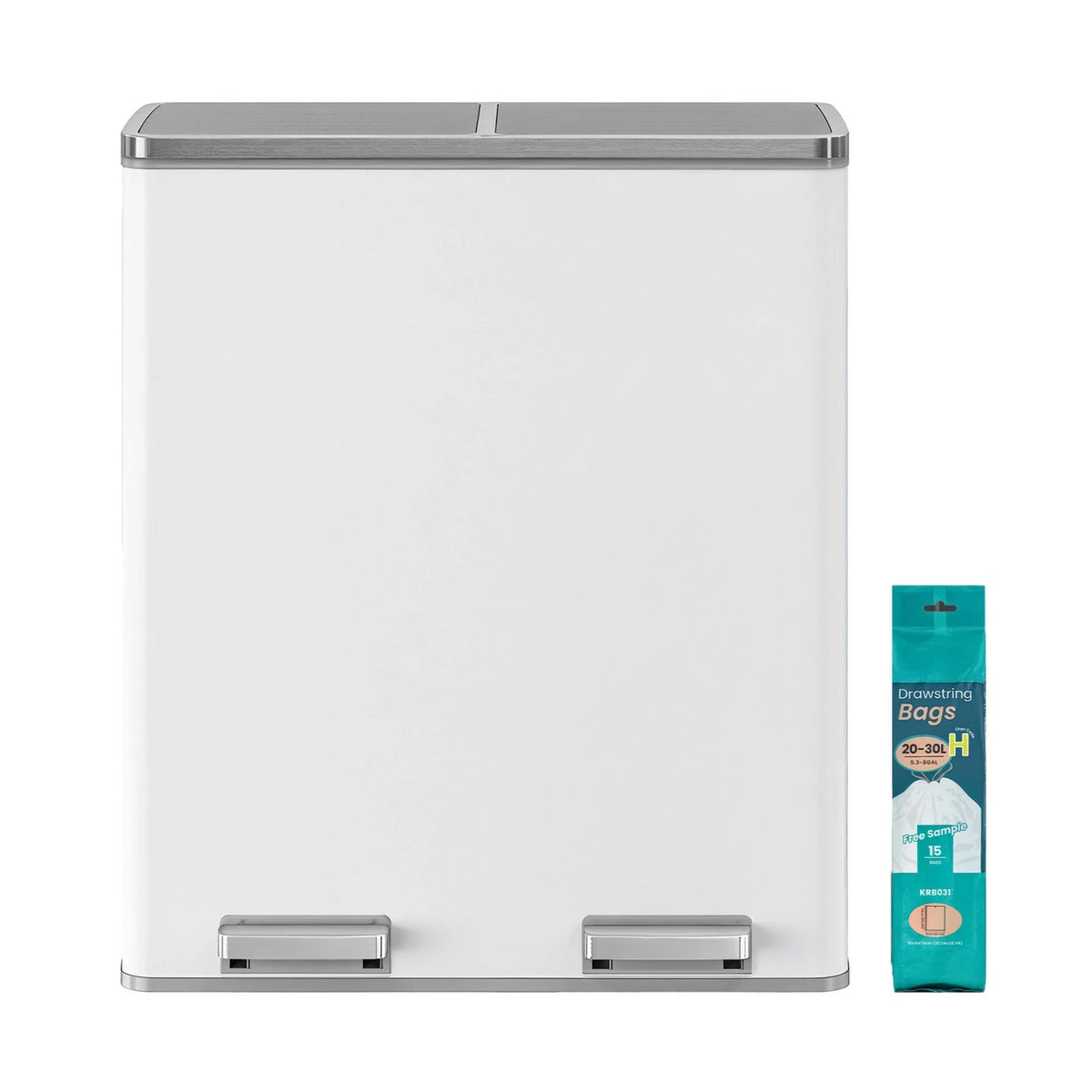 JOYFURNOS Poubelle à 2 compartiments 2 x 30 L - Fermeture en douceur - Pédales - Sacs intérieurs en plastique