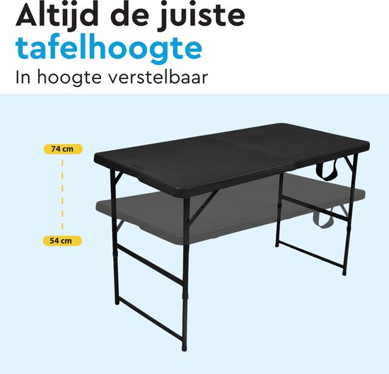 Table pliante BRASQ noire - 120 x 60 x 74 cm - Table de camping - Table pliante - Pliable - Résistante aux intempéries