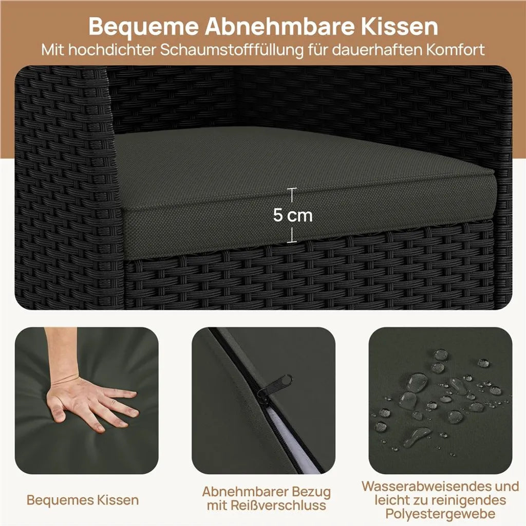 Yaheetech Lot de 2 chaises de jardin 58 x 58 x 84 cm - Noir/Gris - Chaises de jardin en polyrotin avec coussins d'assise et de dossier