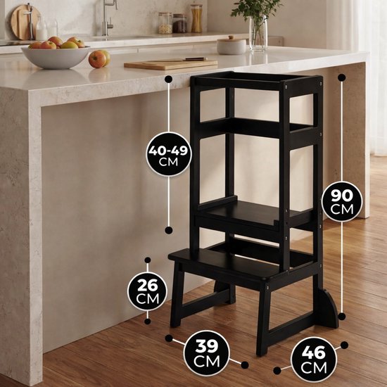 Oemmie Learning Tower - Tour d'apprentissage - Tour d'apprentissage Montessori - Tour d'apprentissage Kitchen Aid - Tour d'apprentissage - Step up - Marchepied pour enfants - Noir