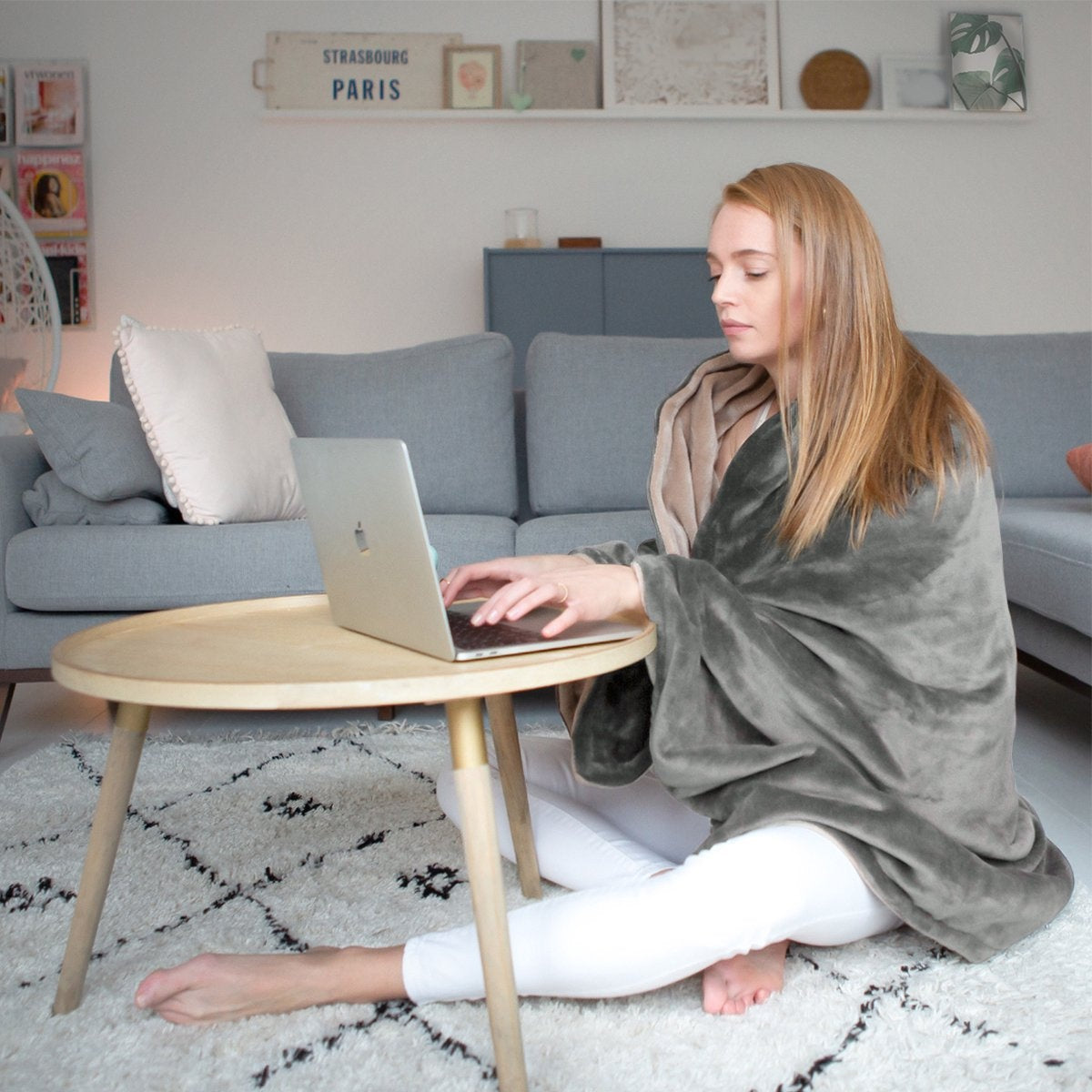 Couverture chauffante - Auronic - 2 personnes - 3 niveaux - Avec minuterie - 200 x 180 cm - Gris