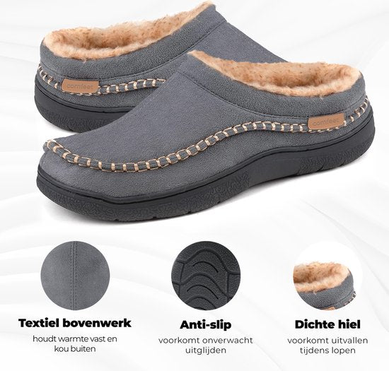 Chaussons Hommes - Chaussons - Mocassins - Gris - Antidérapant - Taille 42/43 - Comfeet