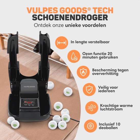 Vulpes Goods® Tech - Sèche-chaussures et rafraîchisseur de chaussures à l'ozone - Fonction ozone et séchage - 10 rafraîchisseurs de chaussures inclus - Version PRO