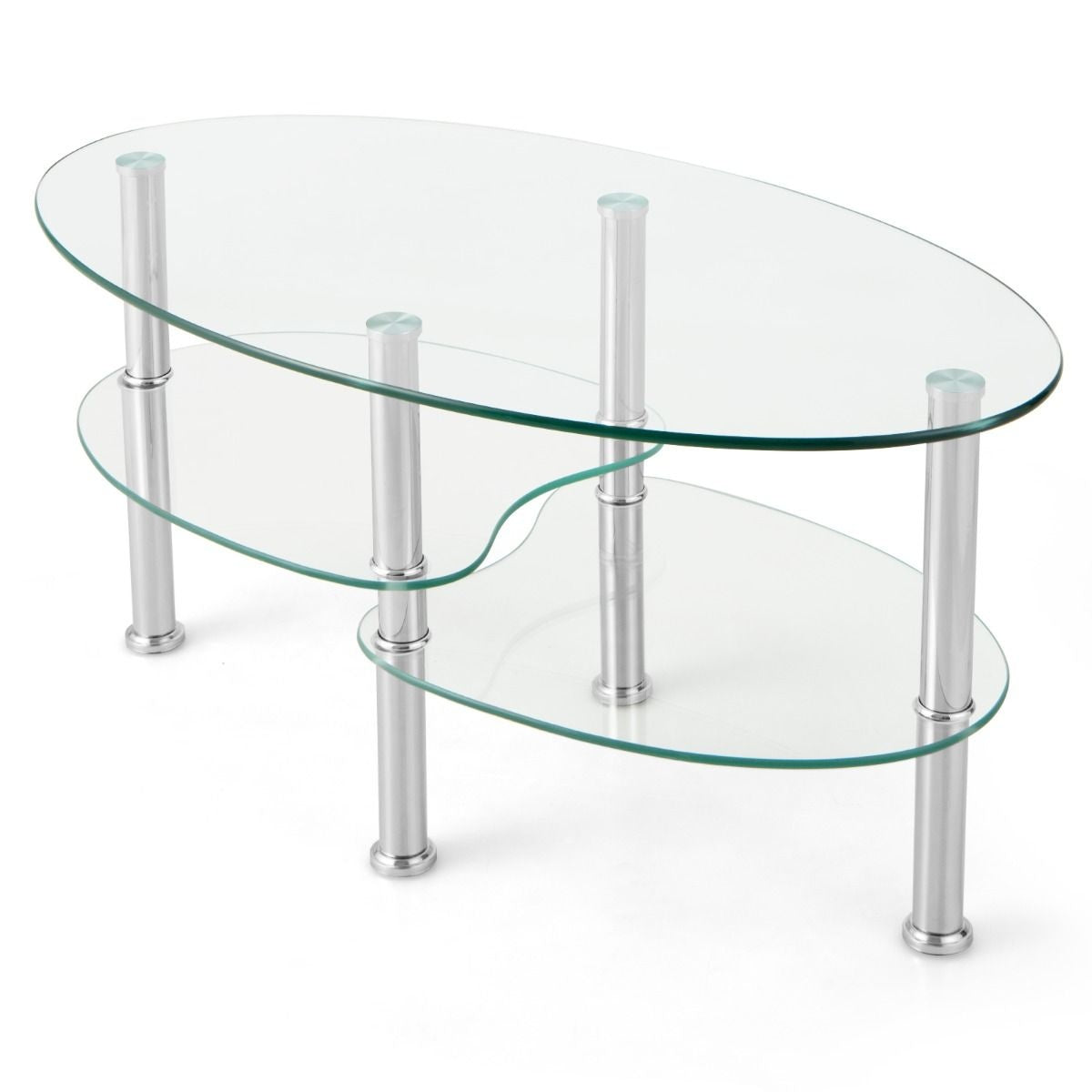 Table basse Coast - 3 couches - Verre trempé - Moderne - 89 x 50 x 45 cm - Blanc