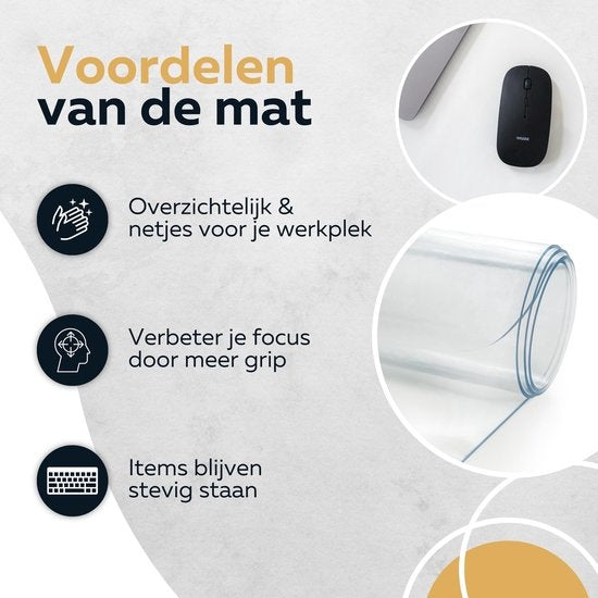 WURK Professional Desk Pad Transparent - Organisateur de bureau - Inclut un clip pour câble - 90x45