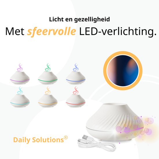 Daily Solutions® Diffuseur d'arômes - Parfum et couleur - Humidificateur - Diffuseurs d'arômes - Nébulisateur - Diffuseur de parfum - Atmosphère apaisante - Blanc