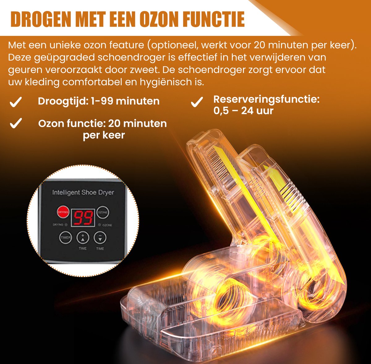 TibaGoods Premium Shoe Dryer & Shoe Freshener - Fonction ozone - Shoe Dryer Fresh - Fonction séchage - Comprend 10 destructeurs d'odeurs - Chaussure - Noir