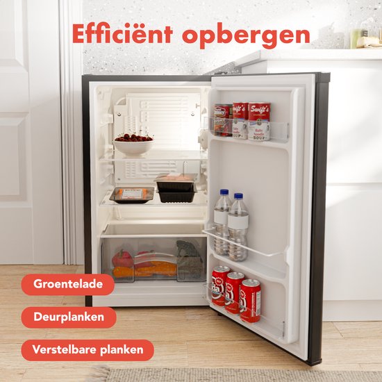 KitchenBrothers Réfrigérateur de table - 88L - Freestanding - Noir - Mini Frigo compact avec étagères réglables