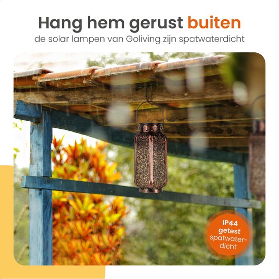 Goliving Lampe de table solaire Spark - Lampe d'extérieur - 2 pièces - Lanterne d'extérieur - Lampe de jardin solaire - Lampe d'extérieur LED - Lampe à suspension - 21 cm - Métal - Bronze