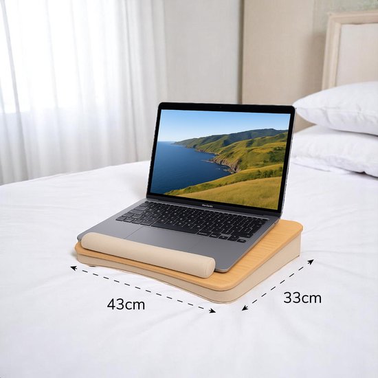 Coussin pour ordinateur portable - Lap table - Ajustable - Support pour travailler à la maison - Table de lit - Plateau pour ordinateur portable et support pour tablette - Bambou