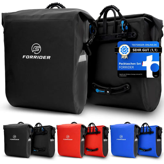 Sacoche double pour vélo 2x25L - Imperméable - Attache Quicksafe - Avec bandoulière