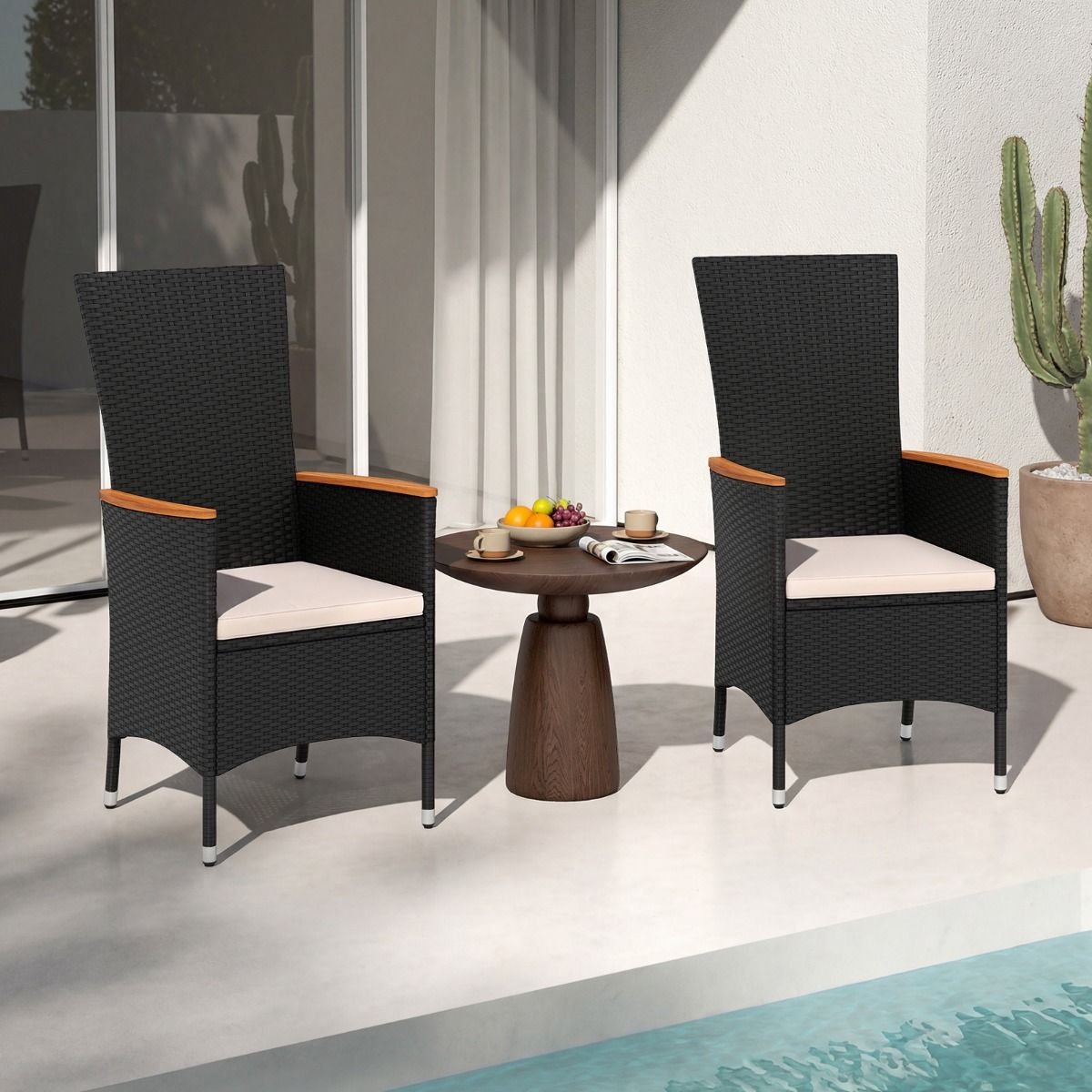 Ensemble de chaises de jardin Coast - dossier haut - coussins amovibles - lot de 2 - noir