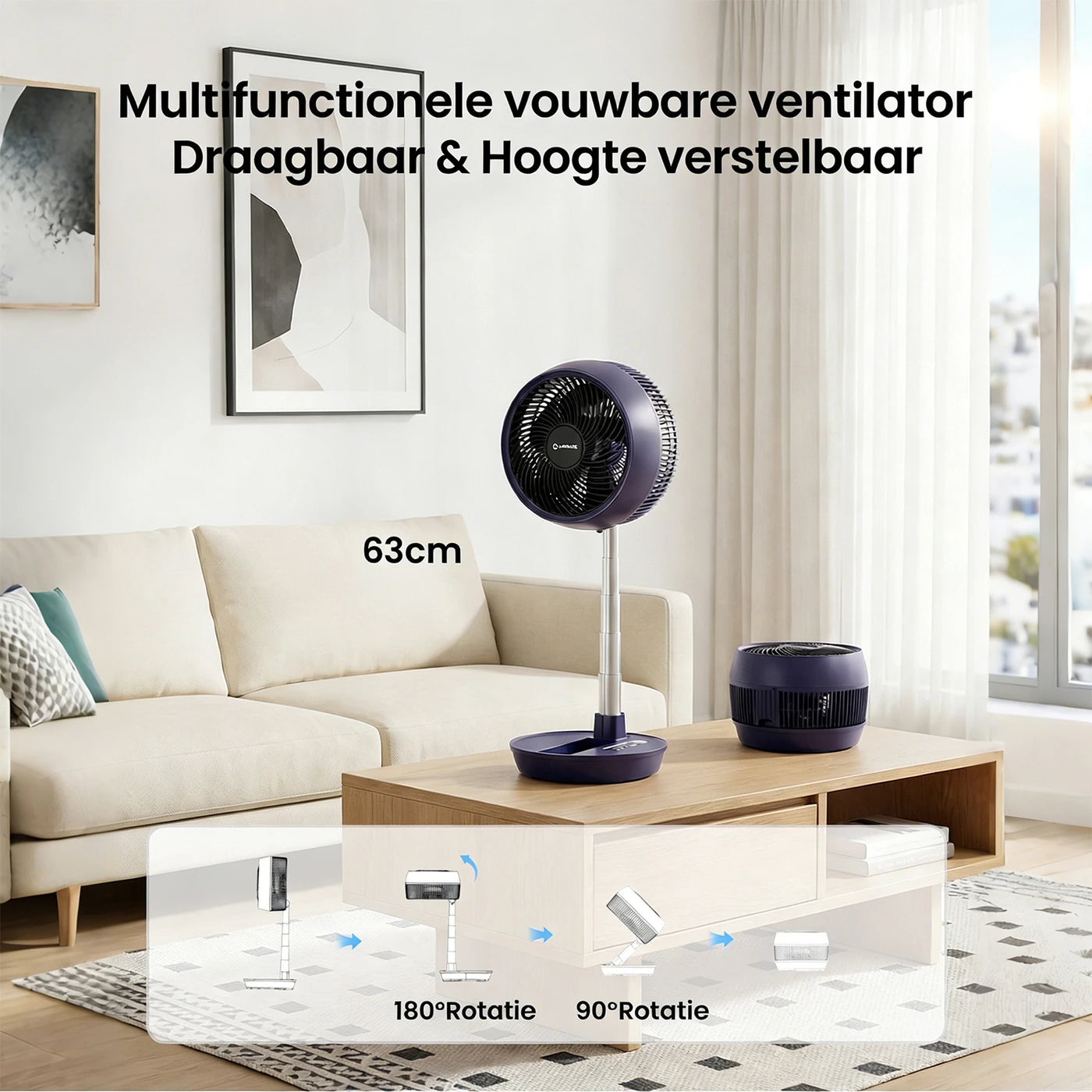 Ventilateur à circulation d'air pliable Airmate - Silencieux (32 dB) - Moteur à courant continu - Télécommande - 280 x 280 x 215 mm