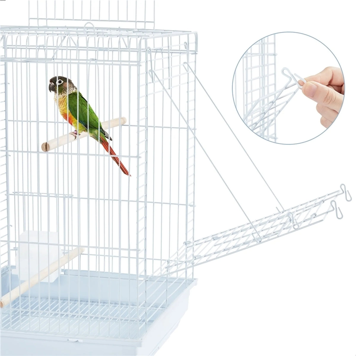 Yaheetech Cage à oiseaux avec jouets - 40 x 40 x 58 cm - équipée d'une ouverture supplémentaire en haut et d'un plateau coulissant et de 4 perchoirs en bois - pour perruches et canaris - métal noir et bois