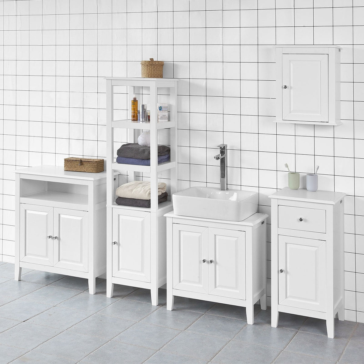 SoBuy Armoire de toilette haute - 3 compartiments 1 porte - Blanc - 40x150x33 cm
