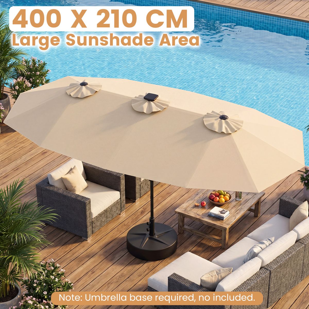 Parasol de jardin double Coast - rectangulaire avec éclairage LED - 400 x 210 cm - beige