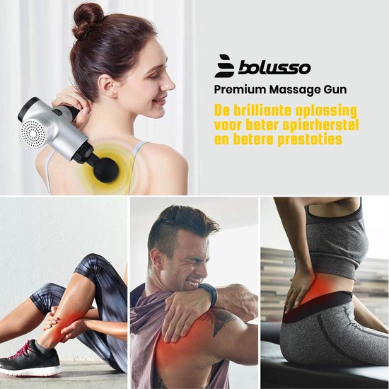 Bolusso Premium Massage Gun - Massage sportif et relaxant - Appareil de massage - 8 embouts - 30 modes - Professionnel - E-book gratuit