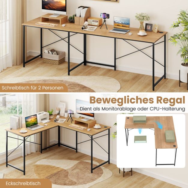 Bureau d'angle en L Coast – Extensible jusqu'à 240 cm – Support d'écran – Naturel