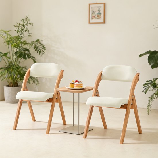 SoBuy Set of 2 Folding Chair, Office Chair with Upholstered Seat Cushion, Dining Chair, Nature/White, 47.5x77x59 cm, FST92-Wx2 - pour la salle à manger, le balcon ou le bureau