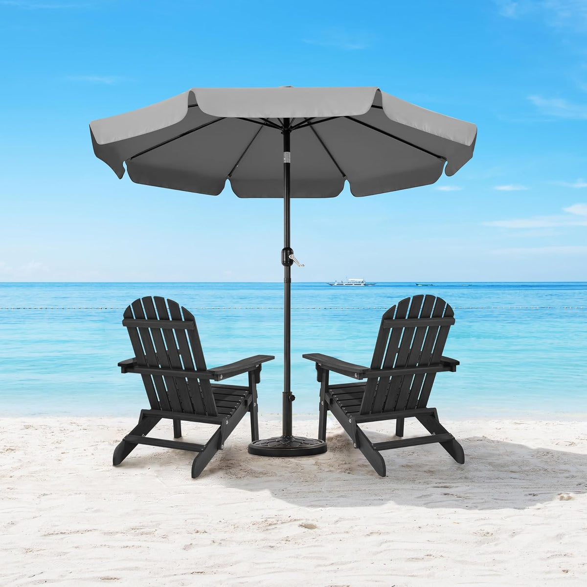 Parasol de jardin 268 cm avec fonction d'inclinaison, manivelle et 8 baleines, gris