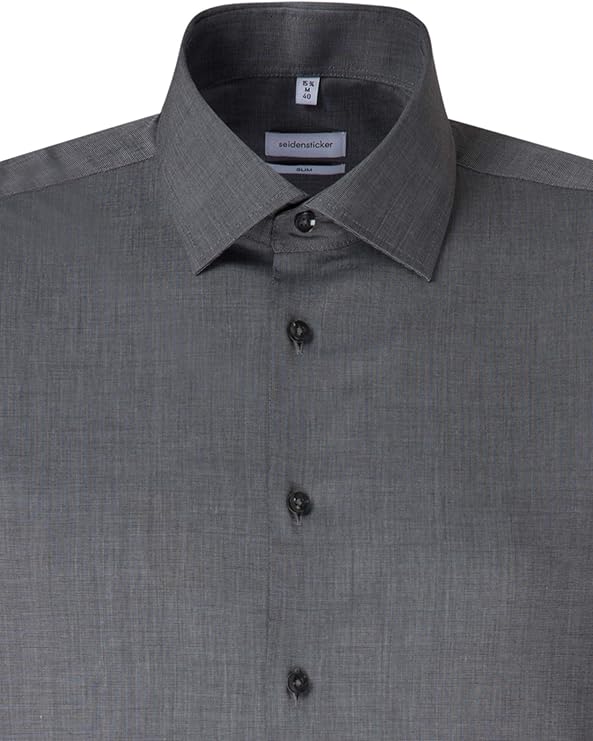 Seidensticker Chemise d'affaires pour hommes, slimfit, thermocollant, col Kent, manches longues, 100% coton, gris foncé, 43