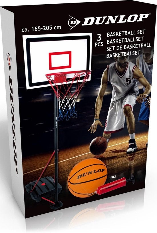 Dunlop Basketball Set - Junior playset - Hauteur réglable : 165 - 205 cm - Support de basket, ballon, pompe